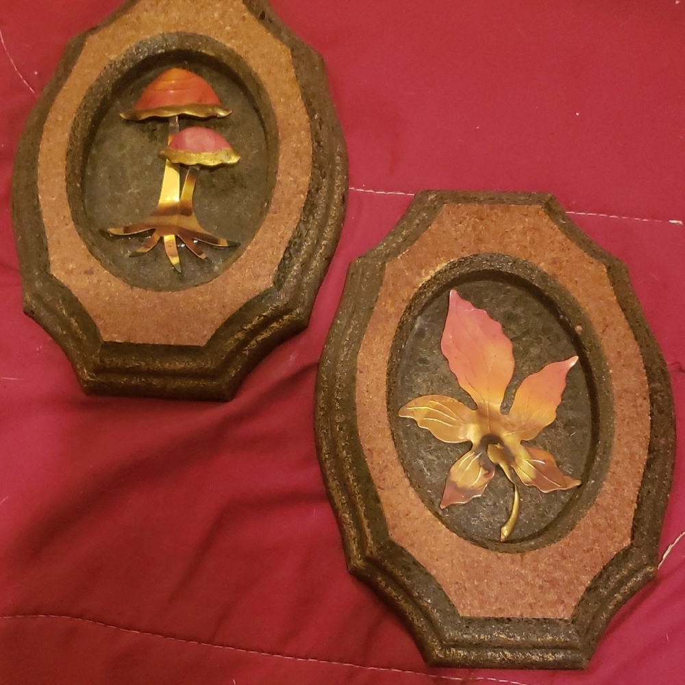 Vintage Wall Plaques with Copper Accents